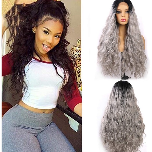💕Julia Silver Grey 24” Ombré WATER-WAVE LACEFRONT